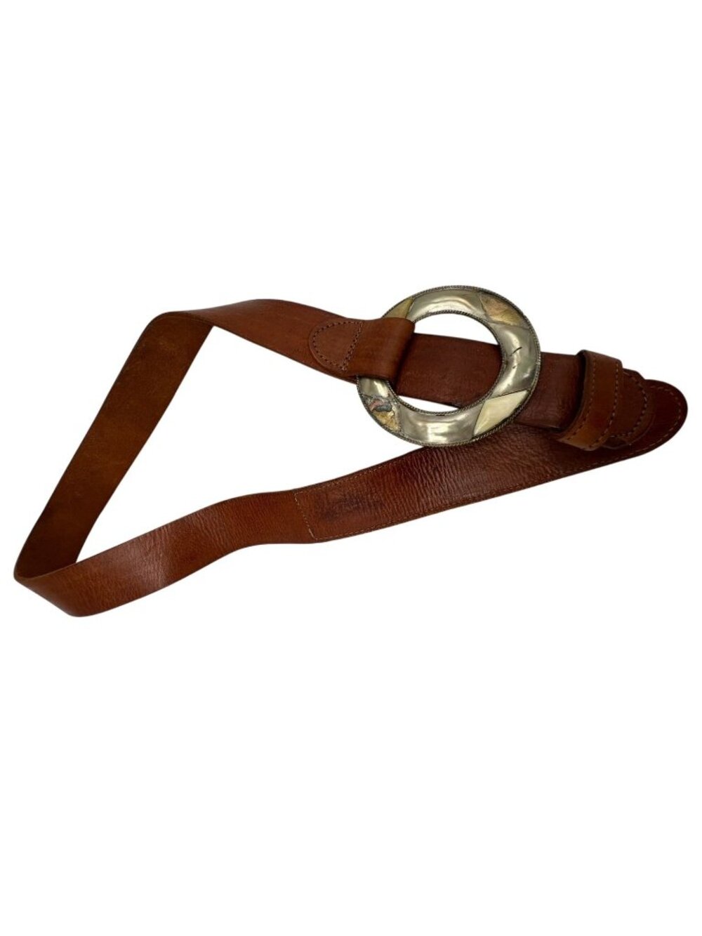 Chicos Womens Genuine Leather Buckle Belt Medium Brown Y2K Retro Classic Western